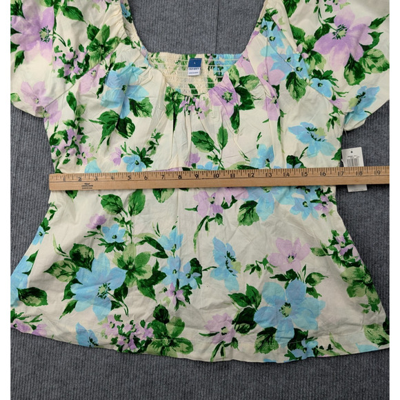 Old Navy Puff Sleeve Top Womens Large Cottage Peasant Floral Cotton Babydoll - Picture 6 of 8